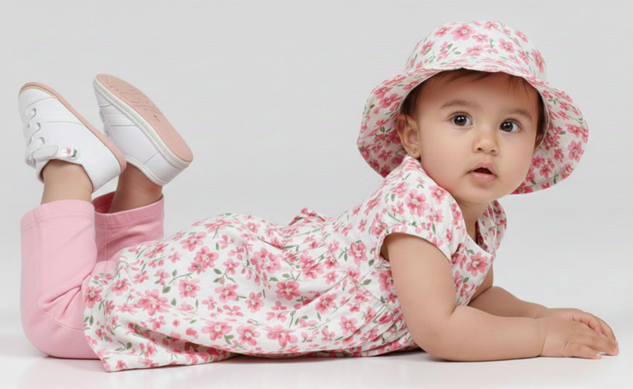 Mother and child laughing in matching outfits
