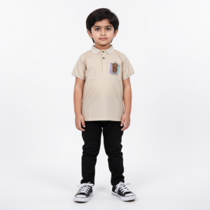 Boys' Beige Graphic Polo Shirt