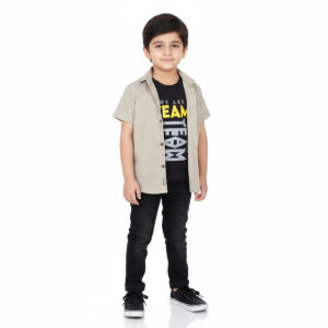Boys' Beige Shirt & Black Graphic Tee Set