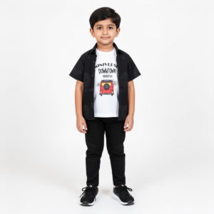 Boys' Black Shirt & White Graphic Tee Set