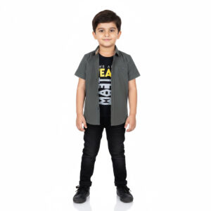 Boys' Grey Shirt & Black Graphic Tee Set