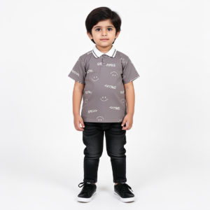 Boys' Grey Smiley Graphic Polo