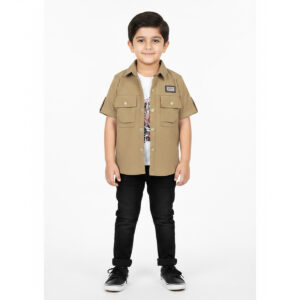 Boys Khaki Shirt with Graphic Tee Set