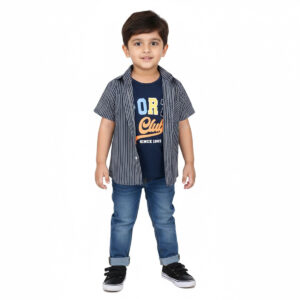 Boys Navy Striped Shirt & Graphic Tee Set